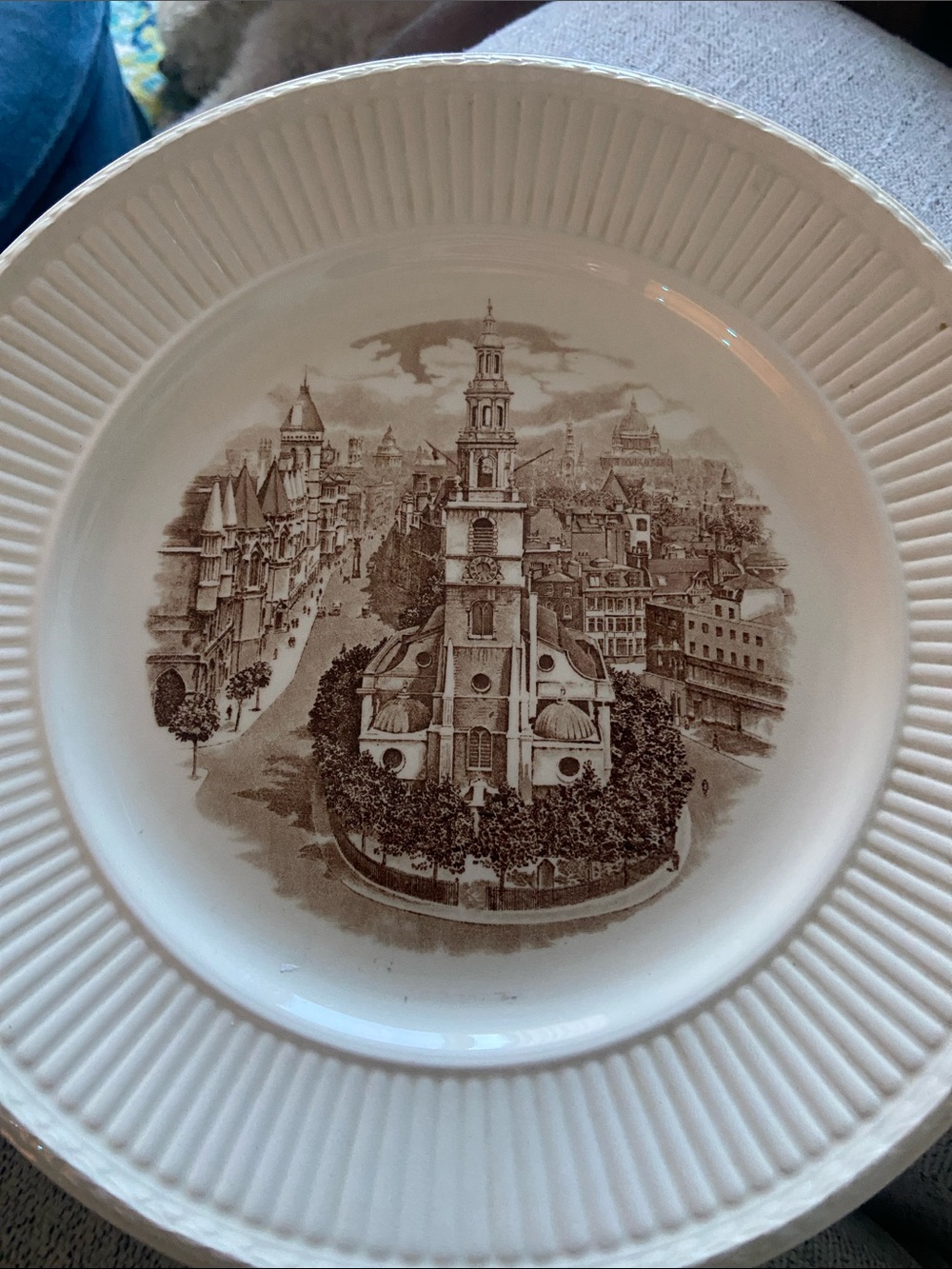 Wedgwood White and Brown Decorative Plate with Architectural Motif